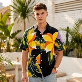 Hot Sale Men Shirt Rayon Hand Painted Made in Bali